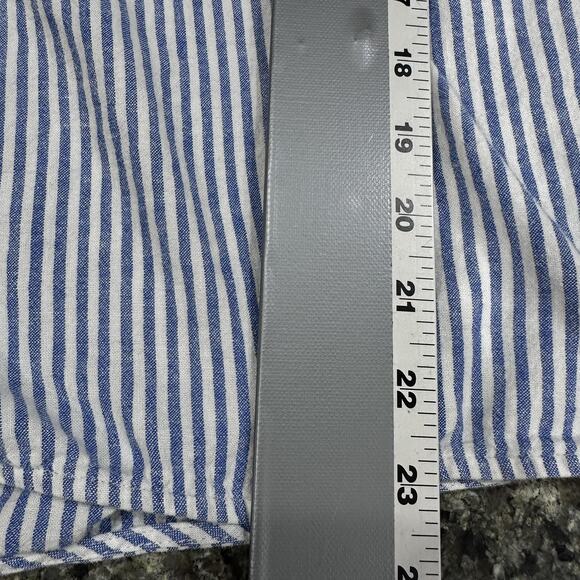 Old Navy Boyfriend Shirt Womens XL Blue White Stripe Linen Blend Button - Picture 5 of 8